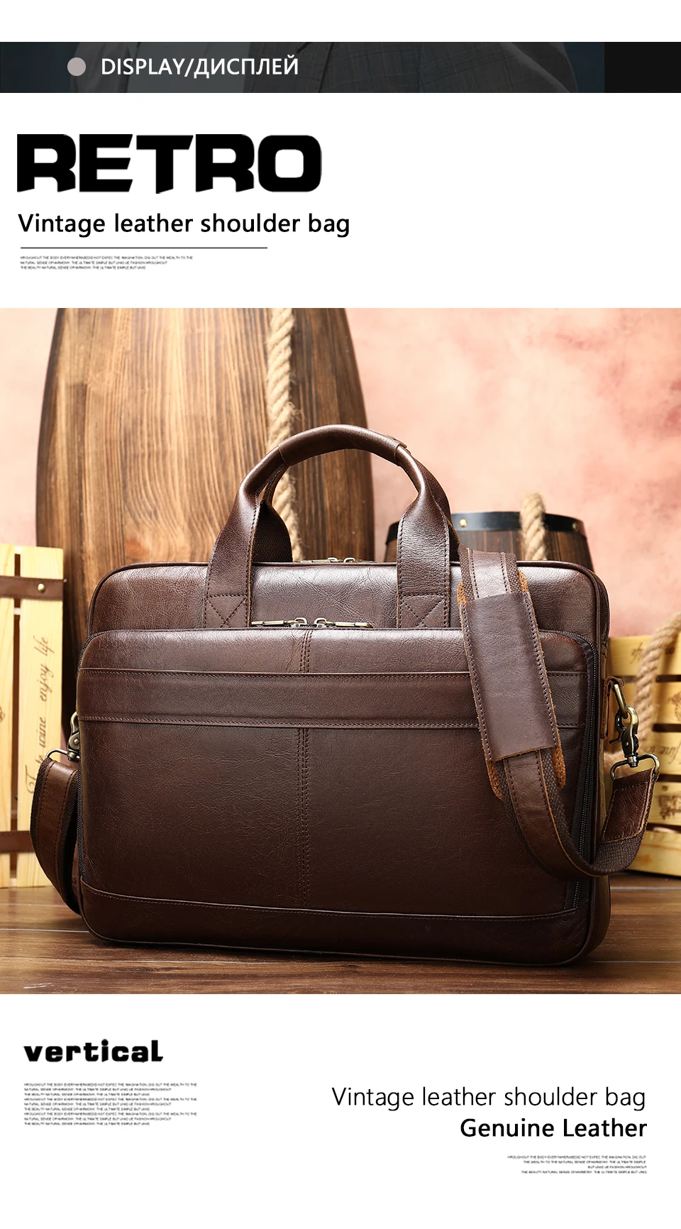 couro genuíno 15 'laptop portátil bolsa de