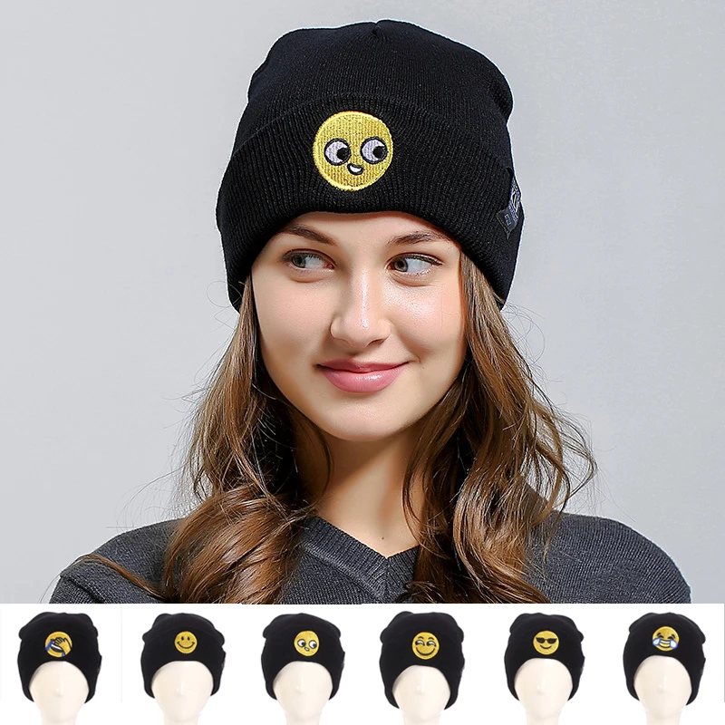 Funny Expression Embroidery Knitted Beanies Caps Men Woman Winter Bad