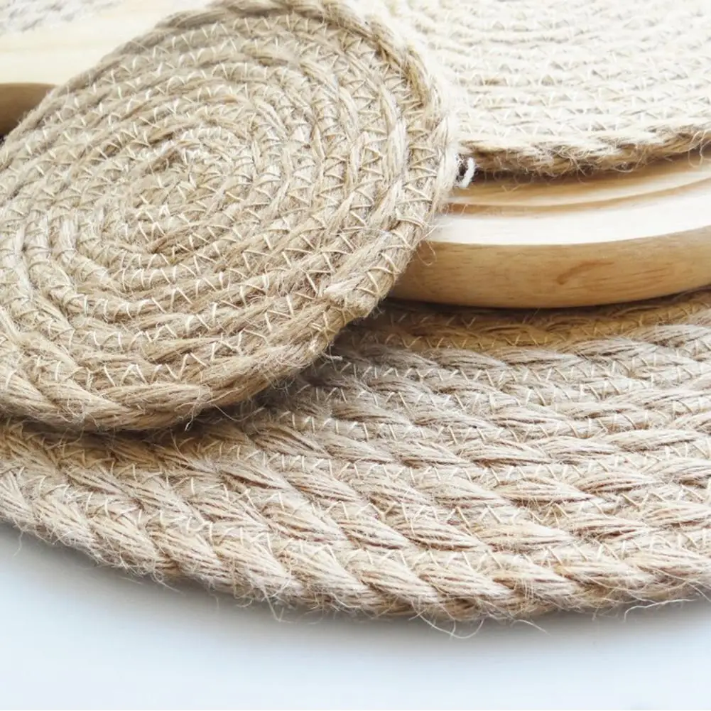 Kitchen Table Mat Round Placemat Drink Coasters Natural Straw Placemats Cup Coaster Kitchen Accessories Decoration Home