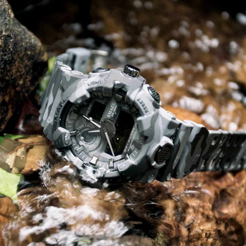Новые камуфляжные военные часы SMAEL Брендовые спортивные часы светодиодный кварцевые часы мужские спортивные наручные часы 8001 мужские армейские водонепроницаемые часы