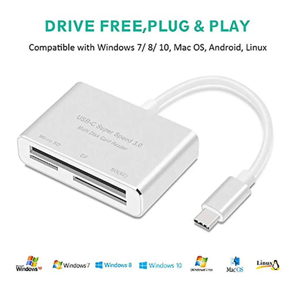 USB C 3,0 Card Reader Leadzoe Алюминий Тип C 3-слот флэш чтения карт памяти CF/SD/TF Micro SD/MD/MMC/SDHC/SDXC флэш карты