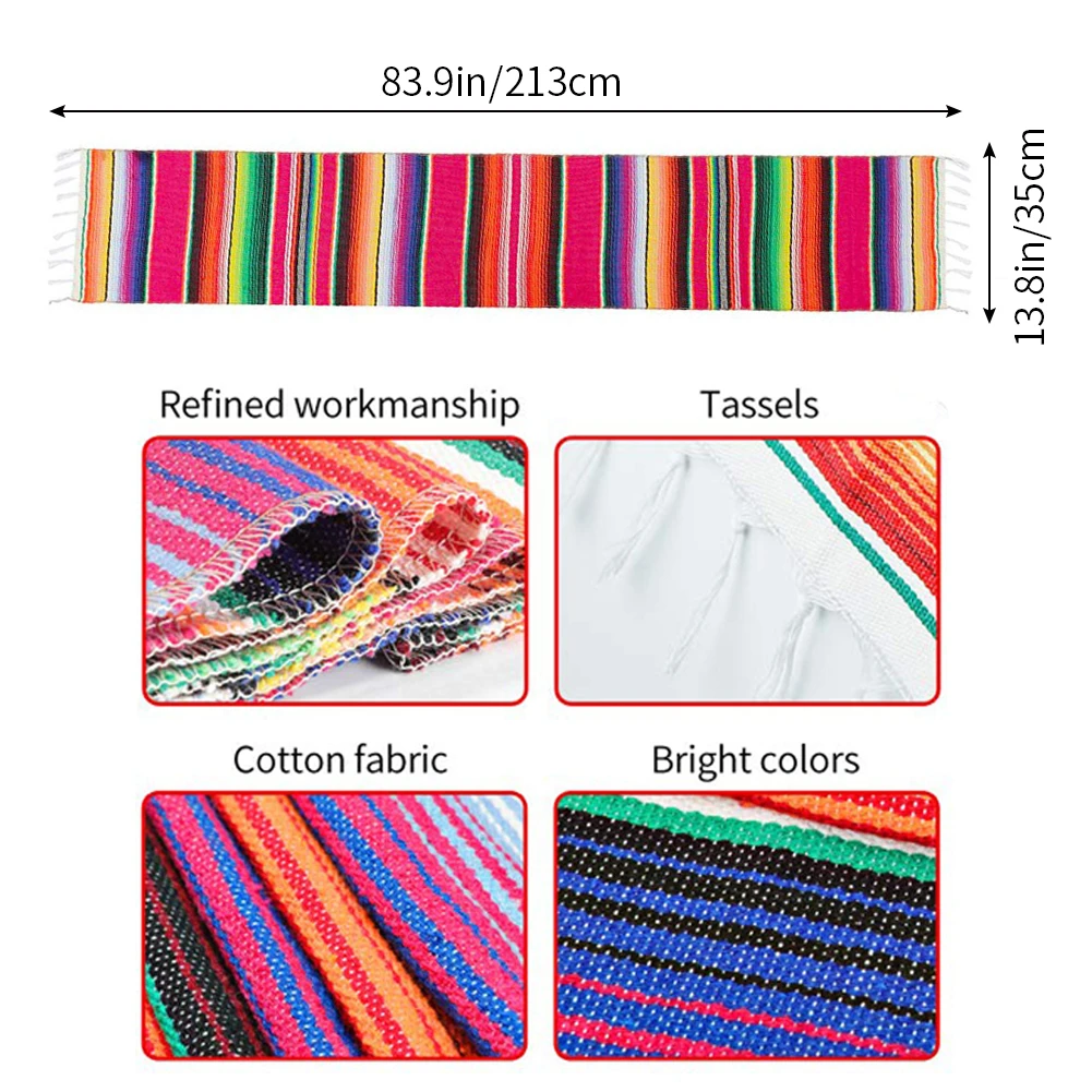 4 Colors Tablecloth Mexican Party Serape Cotton Tablecloth Table Runner Rainbow Wedding Party Table Runners Home Decoration