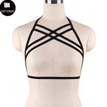 Черная подпруга клетка бюстгальтер фетиш одежда сексуальное женское белье тела жгут Harajuku Регулируемый бондаж пояс портупея открытый бюстгальтер