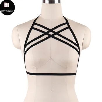 

Black Harness Cage Bra Fetish Wear Sexy Lingerie Body Harness Harajuku Adjustable Bondage Harness Belt Body Cage Open Chest Bra
