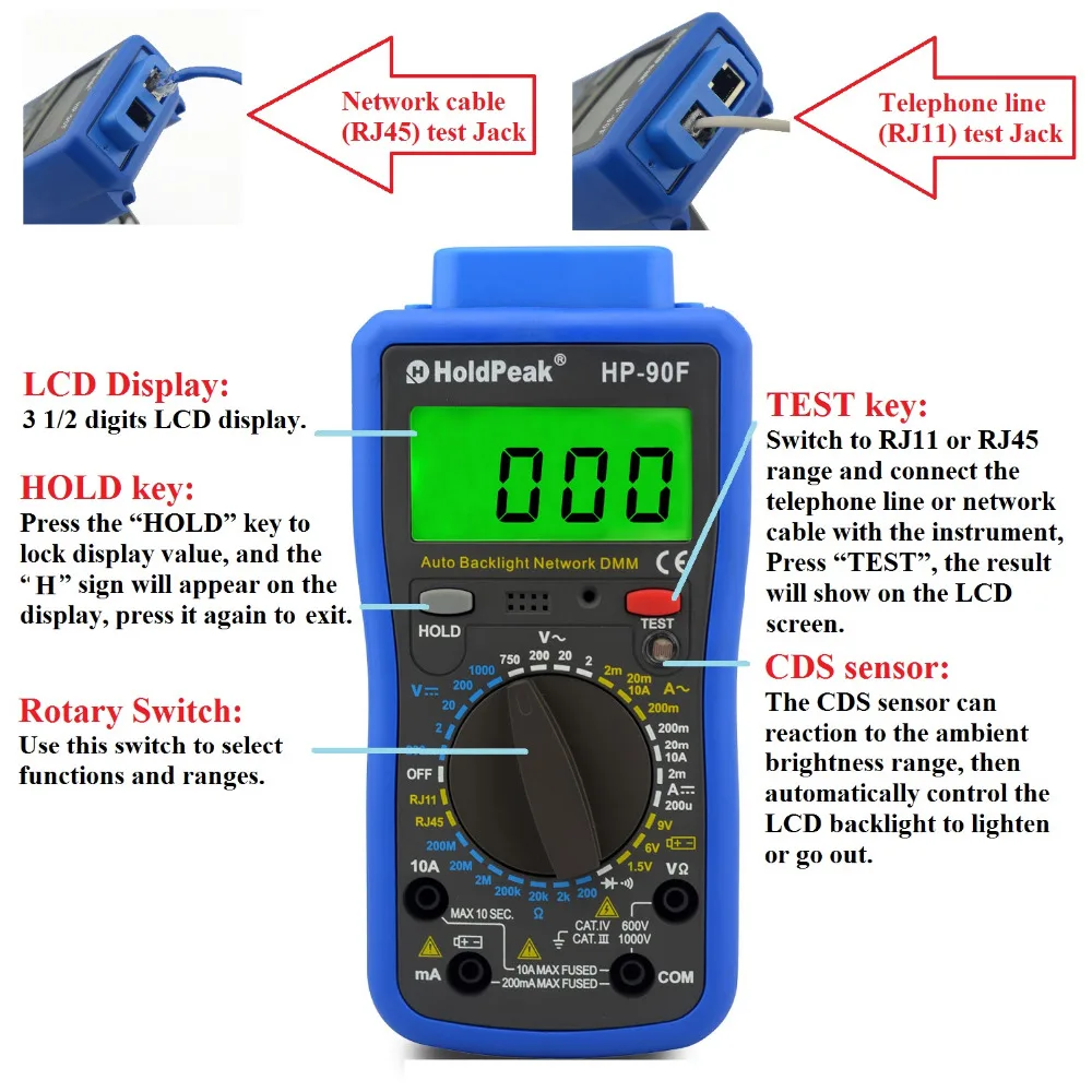 Multimetro цифровой холдпик HP-90F цифровой сетевой мультиметр метр с телефонной линией и сетевой кабель тест