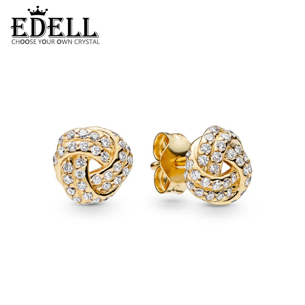 

EDELL 100% 925 Sterling Silver New 1:1 260696CZ Shine Sparkling Love Knots Earring Studs Original Fashion Women's Jewelry