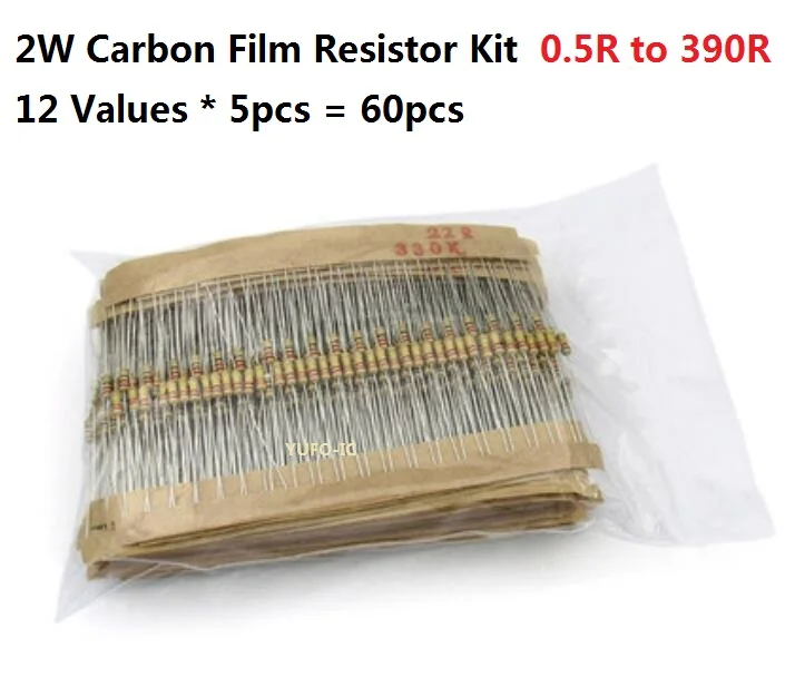 12 valeurs * 5 pièces = 60 pièces 0.5R 390R 2W 5?rbone Film Résistance kit Assortiment pack 1R 4.7R 10R 20R 30R 47R 100R 120R 200R 300R OHM | AliExpress