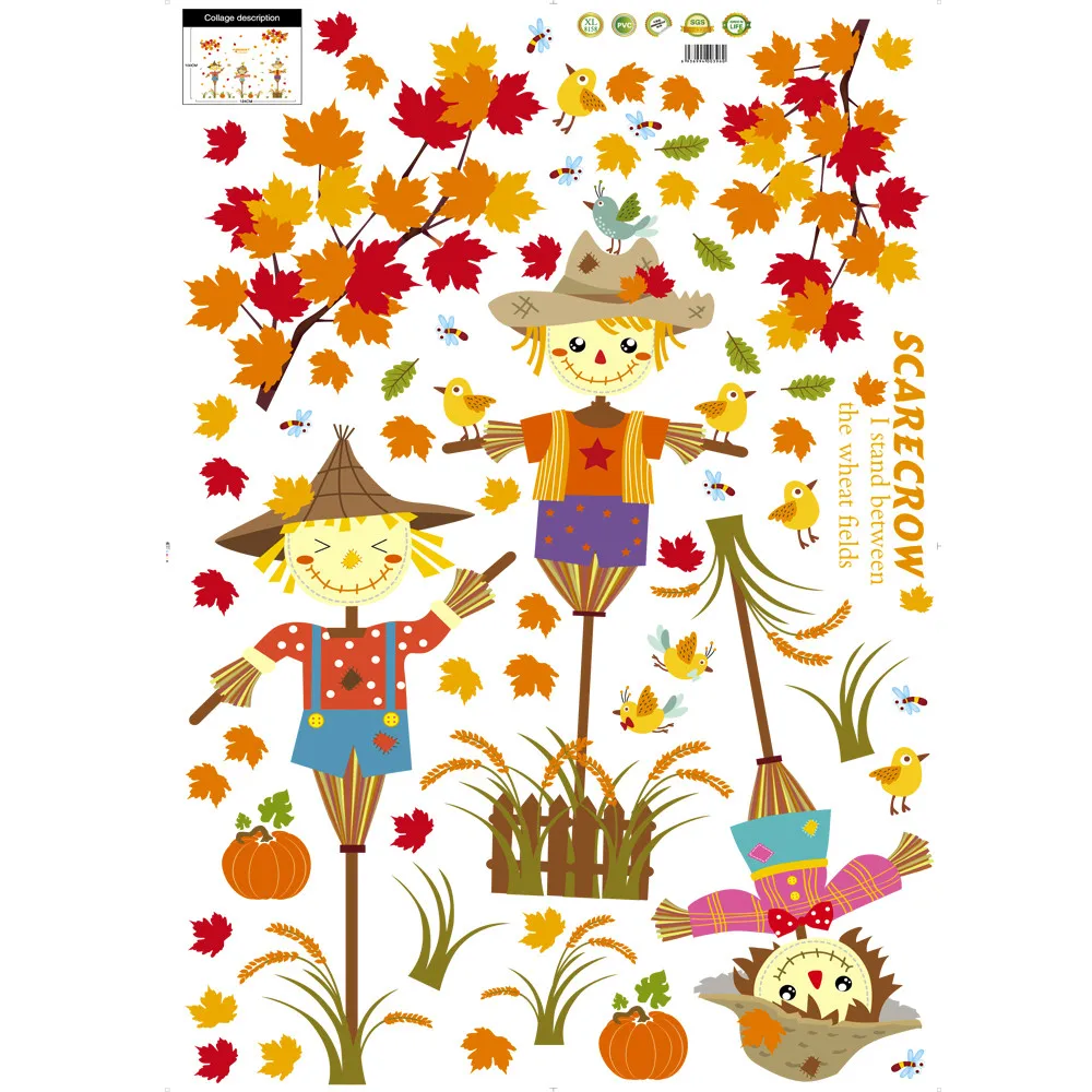 Musim Gugur Daun Maple Landscape Stiker Dinding Removable Kartun