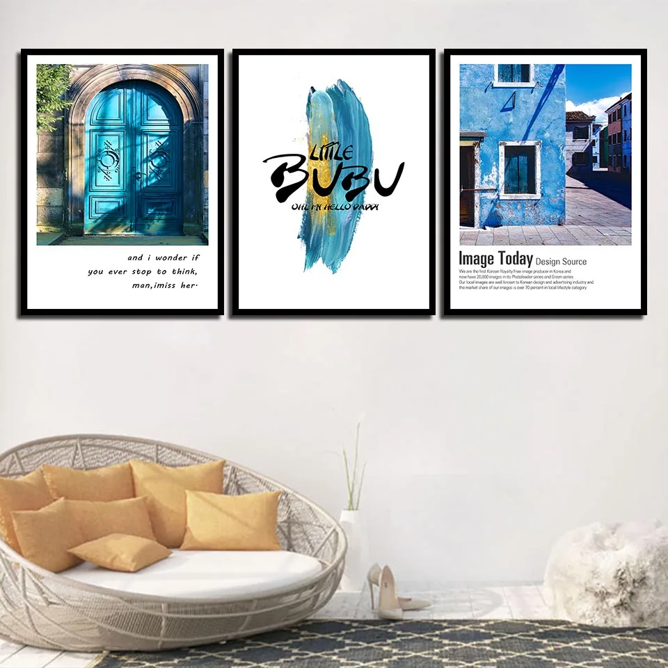 Wall Art Canvas HD Prints Painting Picture Blue House Landscape Nordic Posters Nursery Kids Bedroom Decoration For Baby Room | Дом и сад