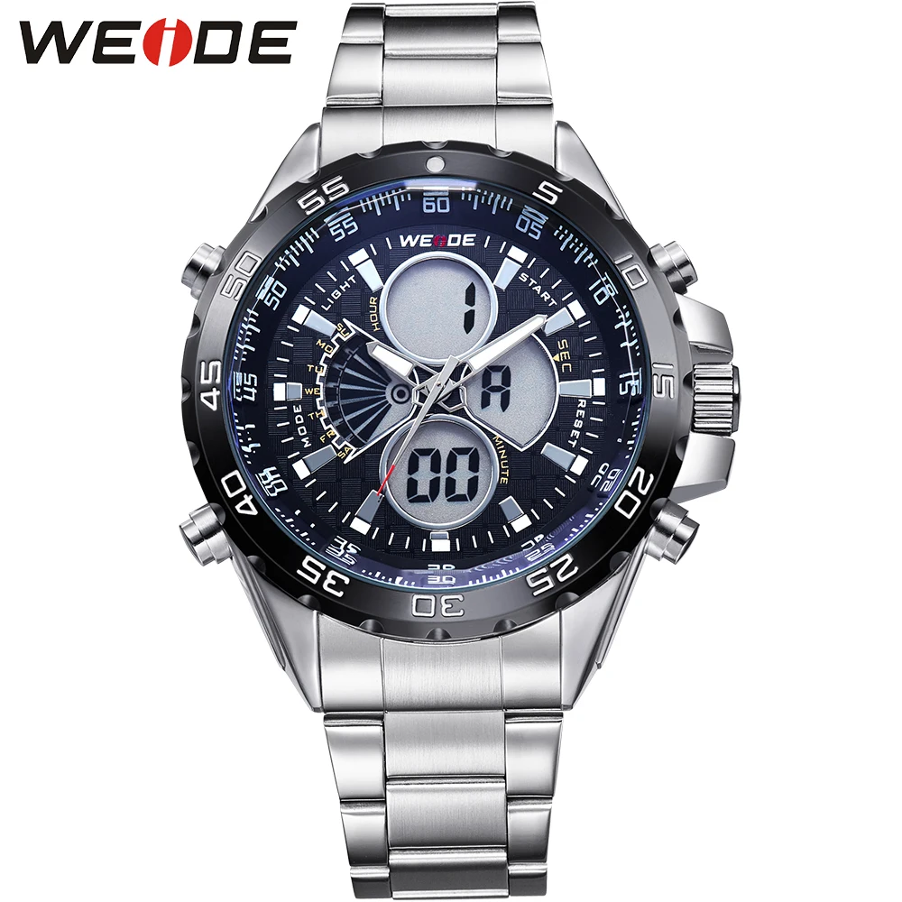 

Genuine WEIDE Quartz-Watch Analog-Digital LCD Display Stop Watch Alarm Sport Military Men Watch Silver reloj hombre / WH1103