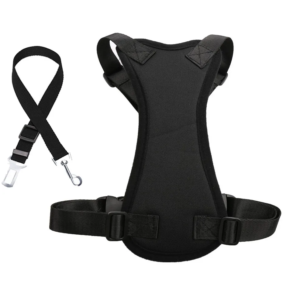 

Dog Safety Vest Harness Pet Dog Adjustable Car Safety Mesh Harness Travel Strap Vest with Car Seat Belt Lead Clip 1 Set 6 Colors