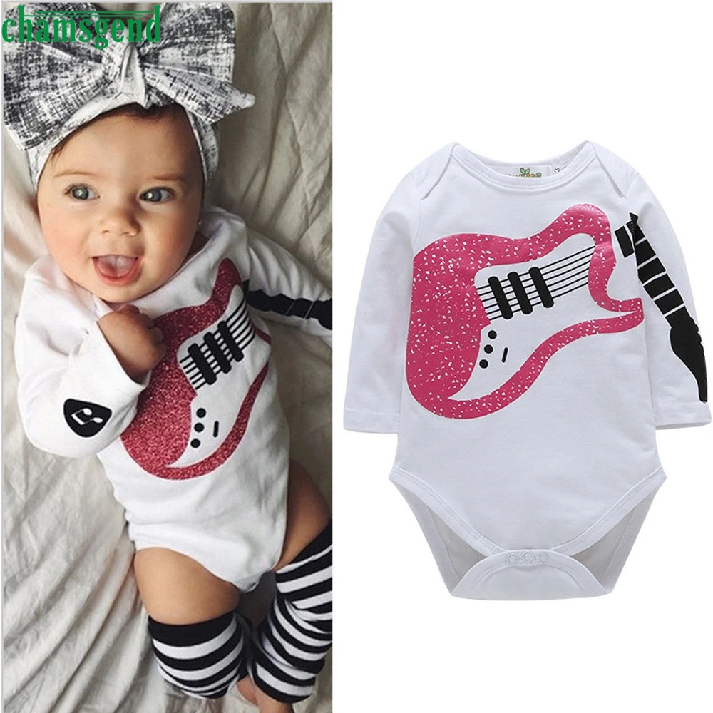

CHAMSGEND Kids Romper Fashion Toddler Infant Baby Girl Boy O-Neck Cotton Short Guitar Casual Playsuit Jumpsuit Clothes