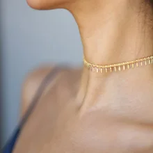 Простая Золотая цепочка чокер мерцающий чокер минимальное ожерелье подарок для нее XL1139