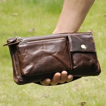 New Men First Layer Cowhide Geunine Leather Real Fanny Waist Pack Clutch Purse Chest Hip Belt Bag Multi-Purpose Travel Male