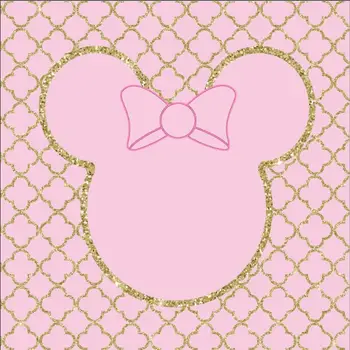 

Pink Moroccan Pattern Minnie Head Gold Crown Bow baby shower backdrop Vinyl cloth Computer printed wall Background