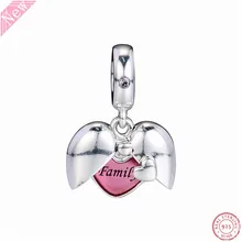 925 пробы серебро открываться сердце Форма медальон "Family" Кулон талисман из бусин ручной работы Fit PANDORA Подвески для женщин ювелирных изделий FL837