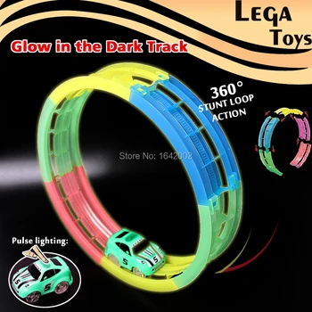 

Glow in the Dark Bend a Path Toy Track Accessory 360 stunt Loop Clear race track Vehicle Playsets With Light Up Stunt Toy Car