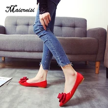 MAIERNISI/Женская обувь; модная кожаная женская обувь на плоской подошве; повседневные Лоферы без застежки; женская обувь на плоской подошве; большие размеры; женская обувь с бантом-бабочкой