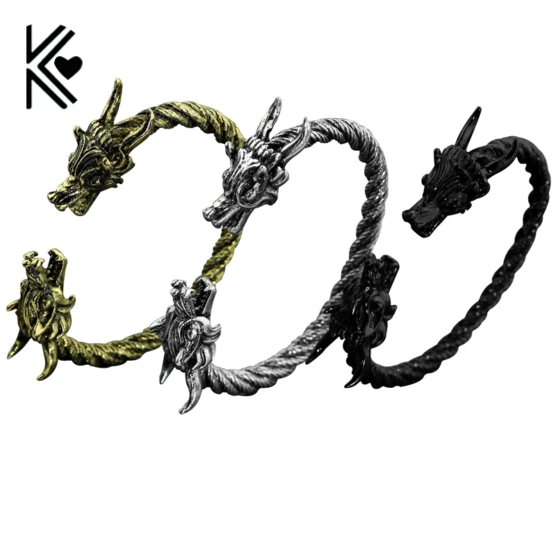 

Drop shipping Vintage Punk Dragon Bracelets For Men With Twisted Cable Bangle Opening Dragon Mens Accessories