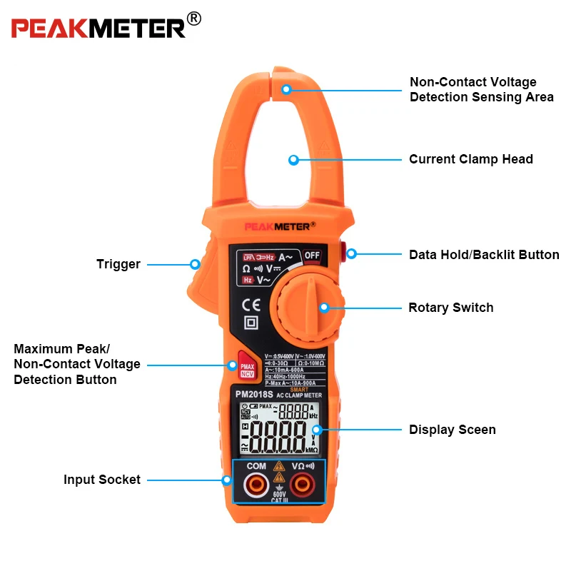 Портативный Умный Цифровой мультиметр переменного тока PEAKMETER PM2018S измеритель