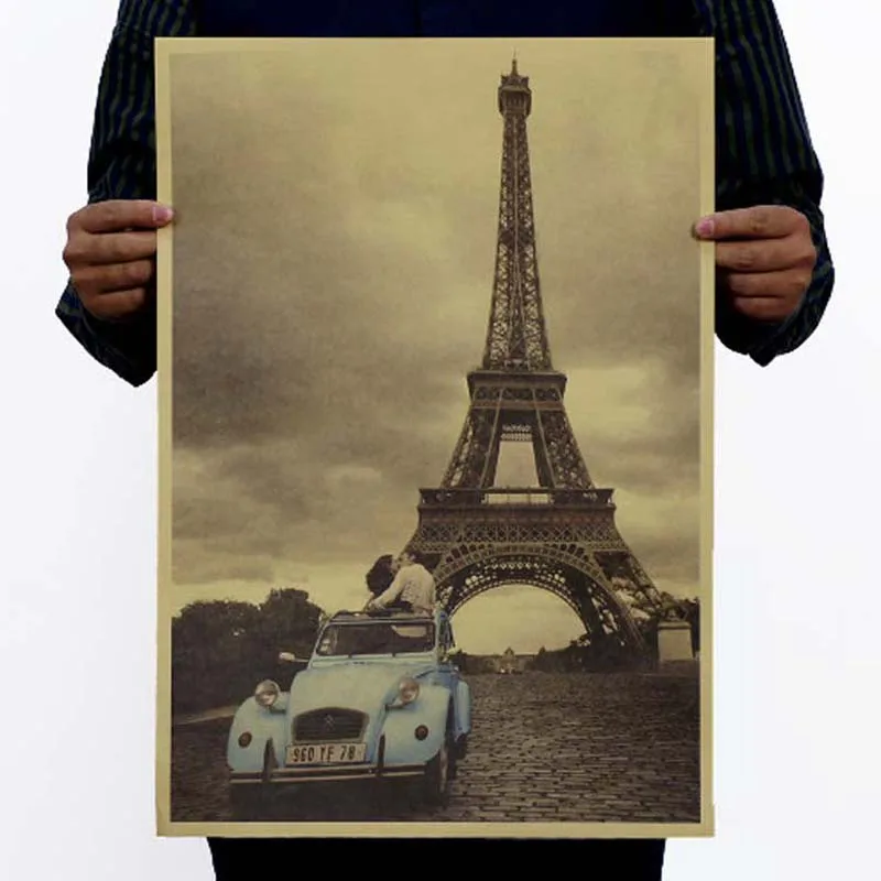 

LAITANG Paris Eiffel Tower Kraft Paper Vintage Poster Adornment Retro Home Decor Frameless Decorative painting Wall Sticker