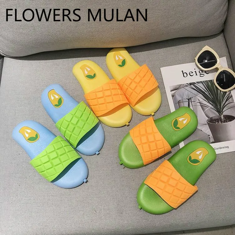 

New Designers 2019 Mixed Color Mango Slippers Women Peep Toe Slip On Girl Slides Soft Rubber Heels Beach Shoes Flat Shoes Woman