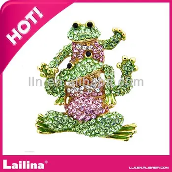 

Pink & Green Two frog crystal rhinestone brooches