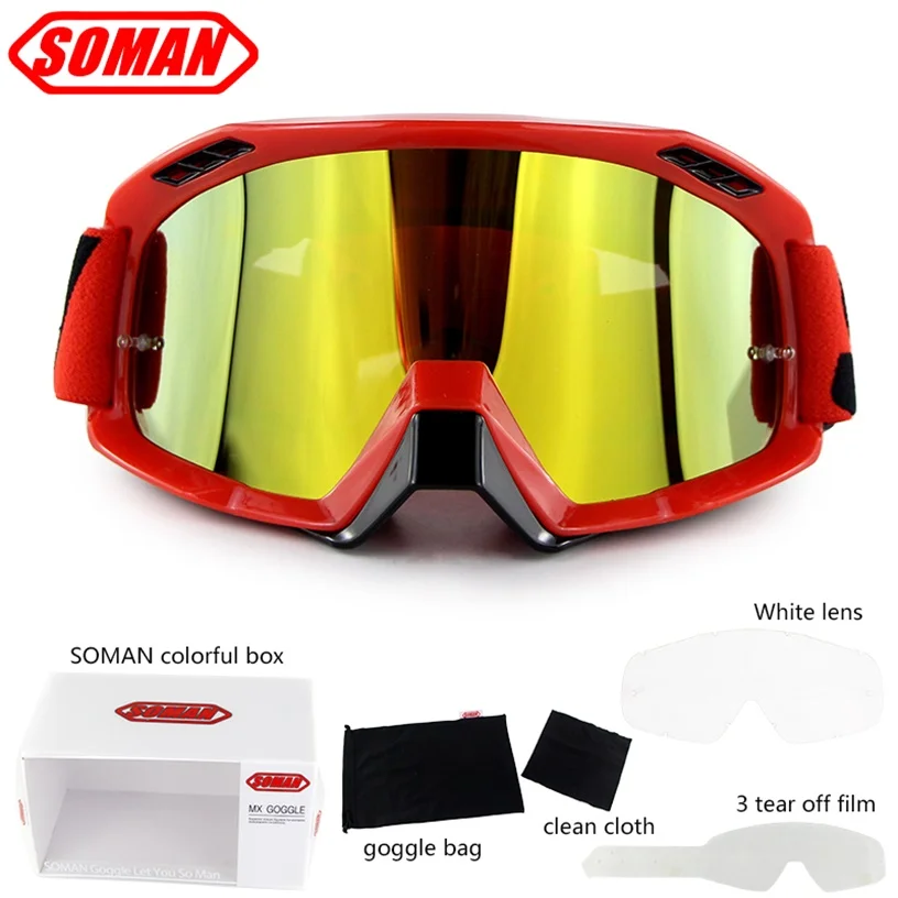 Очки для мотогонок, очки для мотокросса, шлем для грязного велосипеда, очки для езды на велосипеде с отрывными пленками и белыми линзами Soman SM15