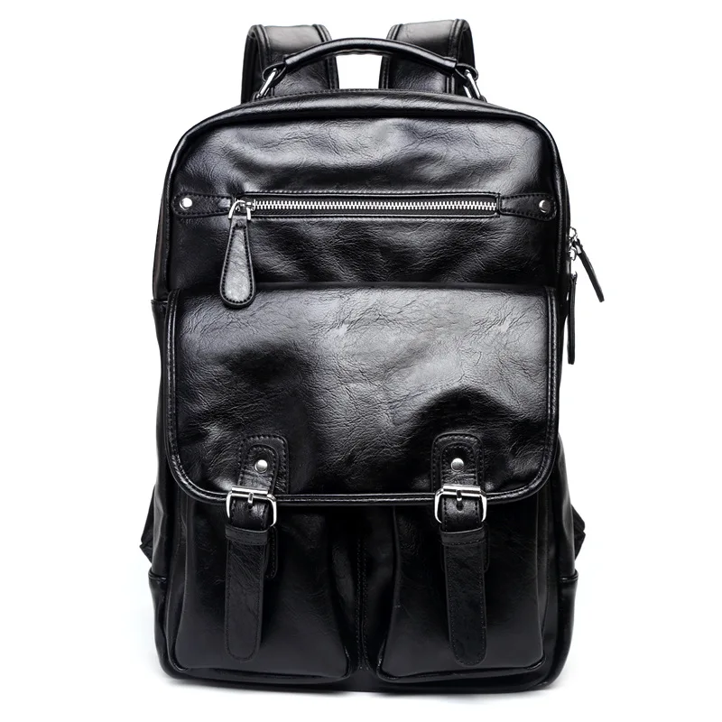 

New Solid Color Large Capacity PU Backpack Business Casual Men's Backpack Fashion Student All Match Bag Commuter OL Computer Bag