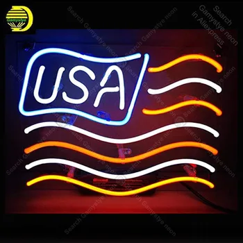

Neon Sign for Living Spaces USA flag room Real Glass Tube Neon Bulb Signboard decorate Handcraft sign Light up sign lampara