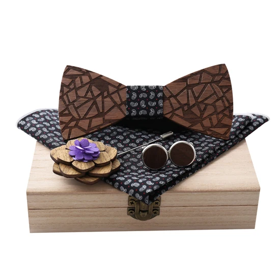 Новое поступление деревянный галстук-бабочка+ платок+ брошь+ Запонки Наборы для мужской костюм деревянная бабочка и чехол модные свадебные галстуки - Цвет: A1