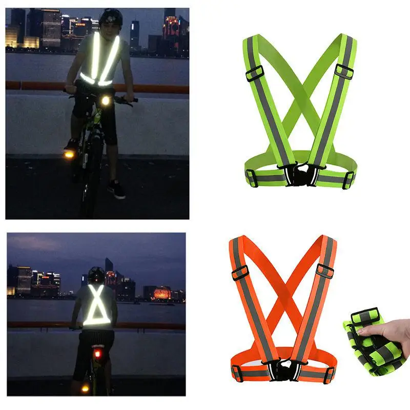 

Reflective Vest Adjustable Elastic Waist Belt Safety Vest Wristband On For Outdoor Sports Night Running Jogging Walking
