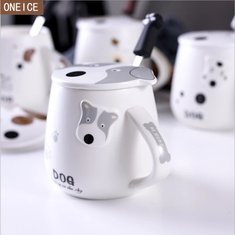 Best Cartoon mug cute puppy ceramic cup milk cup 350 ml creative animal puppy coffee breakfast ceramic cup with Cartoon spoon