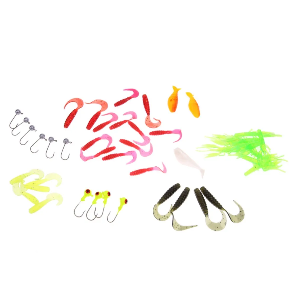 35Pcs Soft Worm Fishing Baits Lead Jig Head Hooks Simulation Lures Artificial Bait Lures Fishing Crankbait Fish Accessories