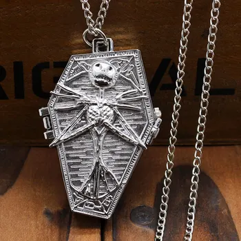 

Sliver Color Free Shipping The Nightmare Before Christmas Coffin Bronze Pocket Watch With Necklace Chain