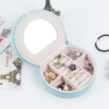 

Makeup Organizer Storage Box Jewelry Boxes PU Leather Casket Travel Jewelry Storage Container Earrings Rings Holder With Zipper