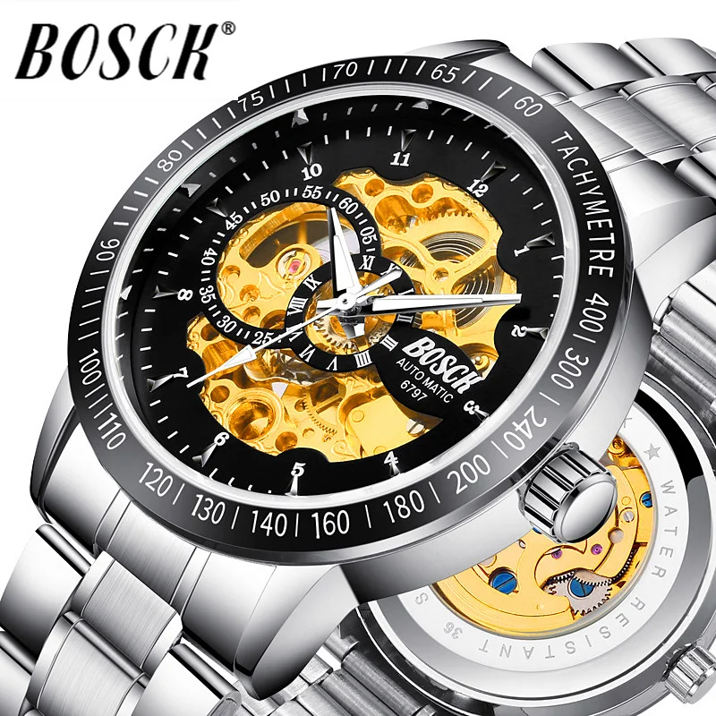 

BOSCK Skeleton Automatic Mechanical Men Watch Luxury Watch for man and boys Waterproof Fashion Casual Military Sports Watches