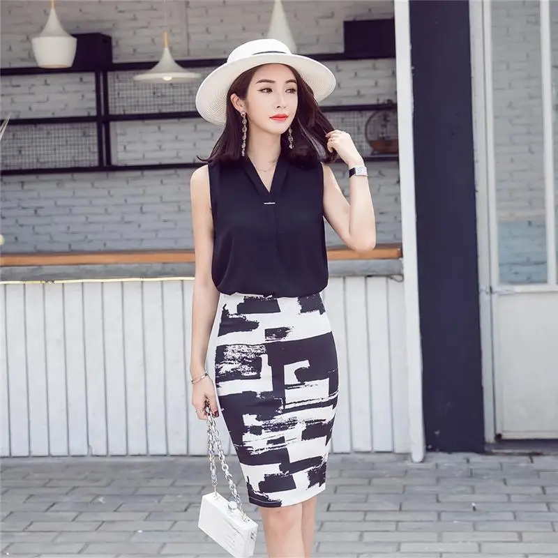 SexeMara Women Skirt Summer 2017 Elegant Sexy High Waist Skirt Vintage Office Saias Feminina Formal Print Pencil Skirt Plus Size Skirts