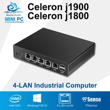 Мини-ПК 4 ядра Планшеты безвентиляторный 4 LAN маршрутизатор брандмауэра Celeron J1800 J1900 Окна 10/8/7 HTPC HD Графика ТВ коробка vga 4 RJ45
