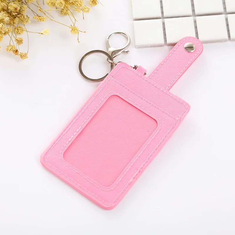 

Mini Women Card Holder Portable ID Card Holder Bus Cards Cover Case Office Work Keychain Keyring Tool