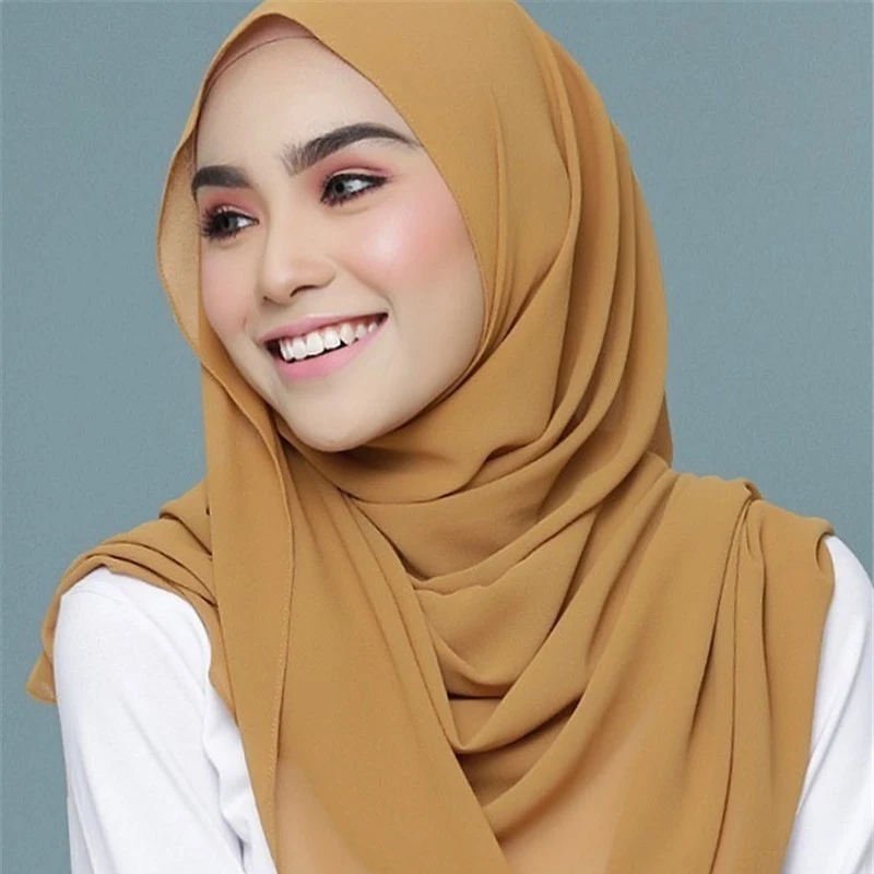 

2019 Fashion Solid Chiffon Muslim Headscarf Women Instant Hijab Scarf Islamic foulard Shawls and Wraps Head Scarves kopftuch