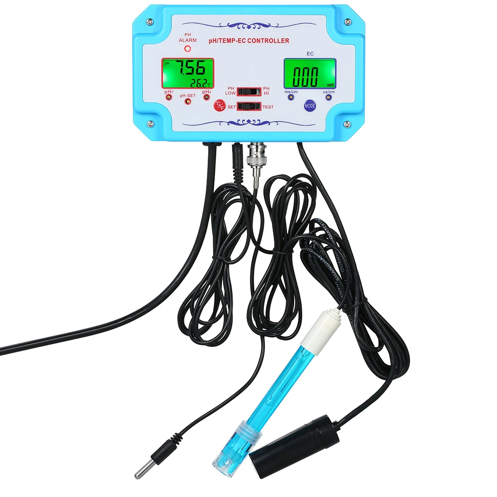 

3 in 1 pH Meter EC/TEMP Monitor Water Quality Tester pH Controller Electrode BNC Type Probe Water Quality Tester for Aquarium