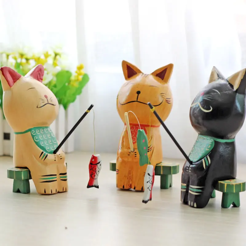 Современная простота, милые мини фигурки кошек, украшения в виде животных, деревянные украшения, модные детские подарки, Креативные украшения для дома и рабочего стола