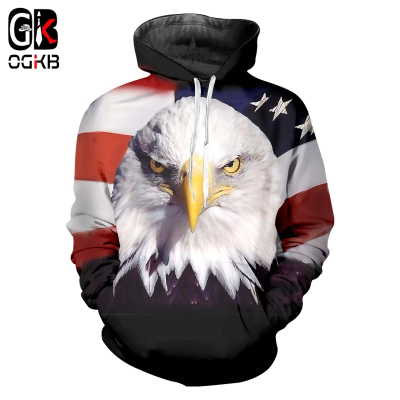 OGKB Pullover Man Hooded Loose 3D Hoodies Printing Animal Eagle Funny Big Size Clothing For Men Autumn Sweatshirts | Мужская одежда