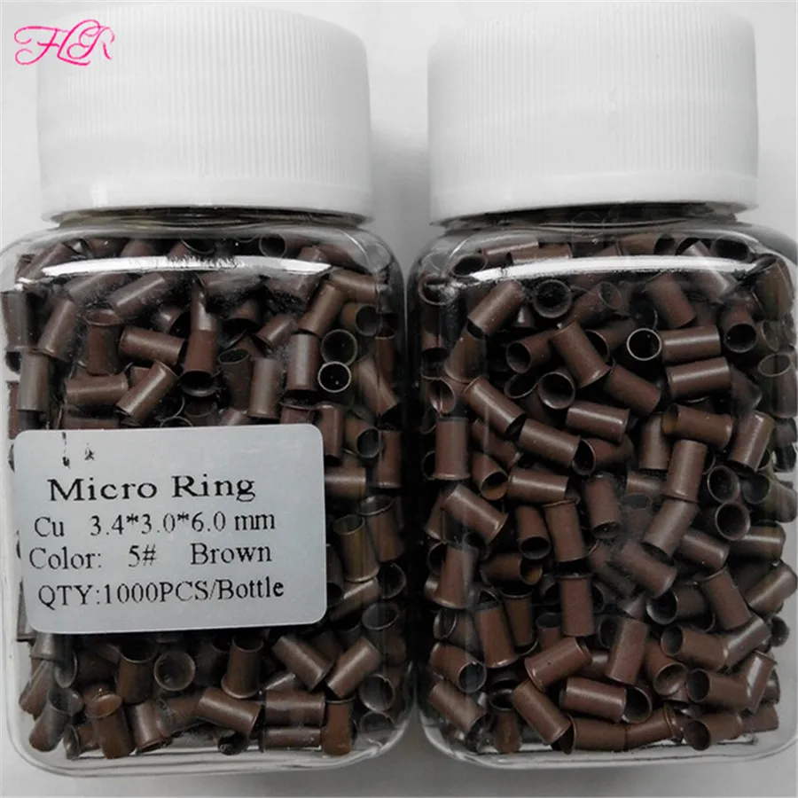 

7000Pcs Hair Extension Micro Ring 3.4x3.0x6.0mm Flared Copper Micro Ring Multi Color Black Brown Blonde Micro Link Bead Tools