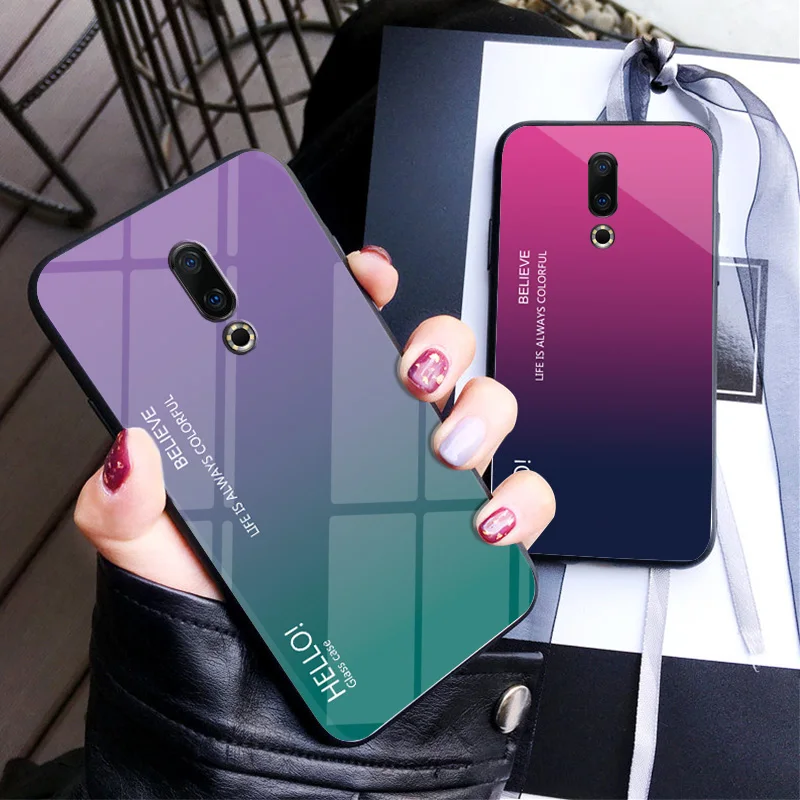 

For Meizu 16XS Case Gradient Tempered Glass Soft frame Bumper Case for Meizu 16th 16S 16 Protective Back Cover