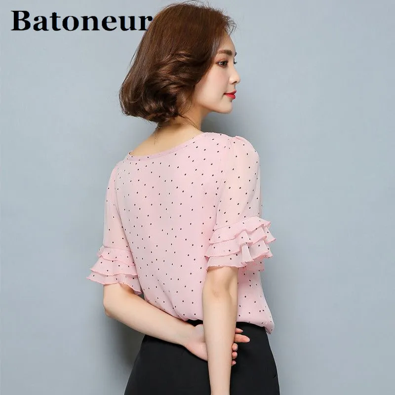 2018-Women-Short-Sleeve-Ciffon-Blouse-Fashion-Casual-Shirts-Loose-Tops-Polka-Dot-O-Neck-Chiffon (5)