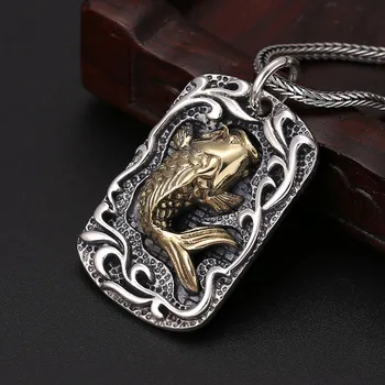 

S925 Sterling Silver Jewelry Fashion Men And Women Tag Thai Silver Retro Inlaid Copper Squid Retro Men And Women Pendant