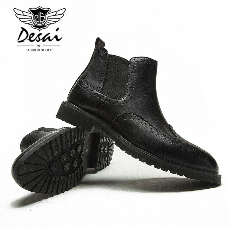 Desai/ботинки с острым носком; мужские классические модные ботинки «Челси» с резным узором; английский тренд; деловые ботильоны; Botas; размеры 38-44