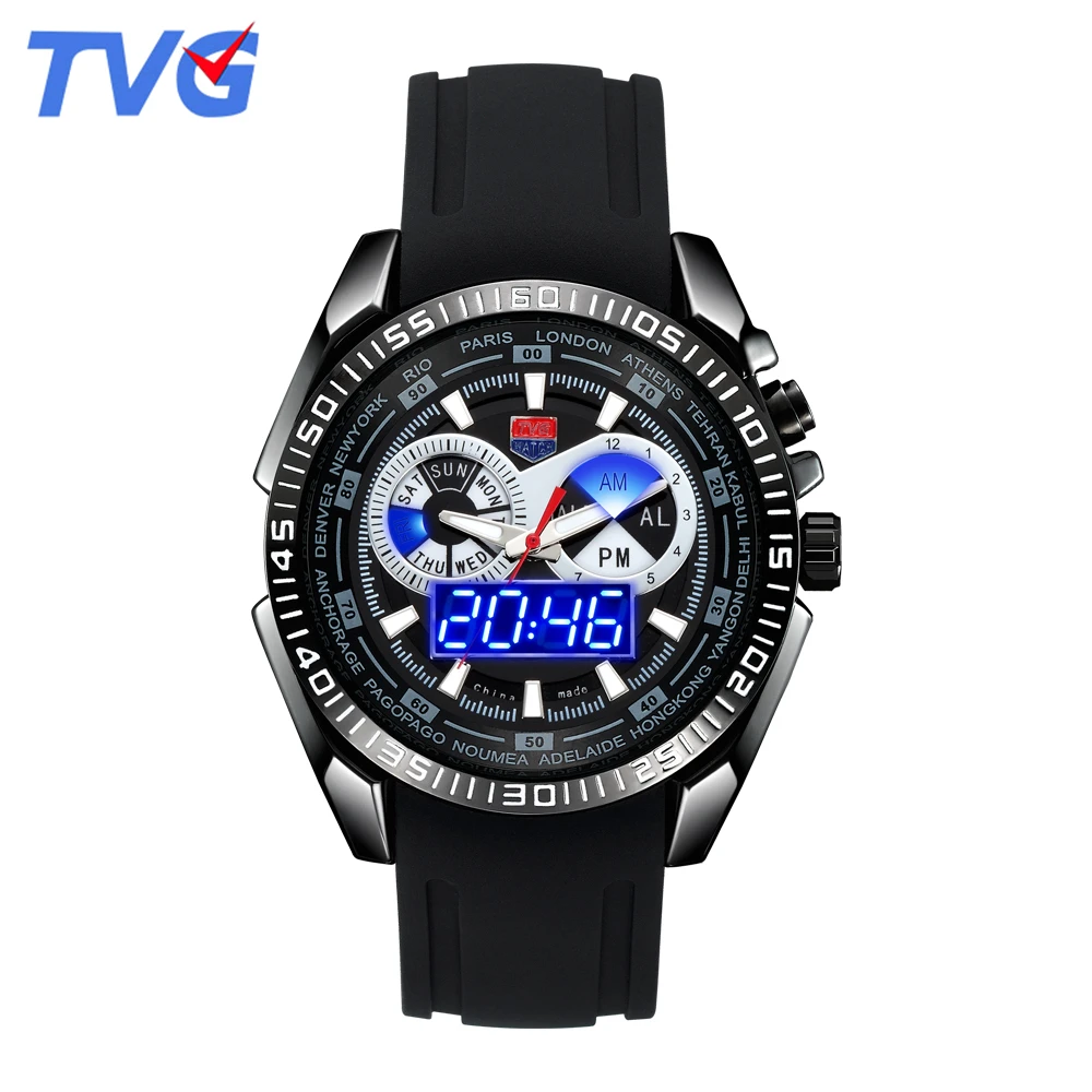 TVG Luxury Sport Watches Digital Watch Man Dual Display Japan Quartz Silicone Watch strap Date Day 4